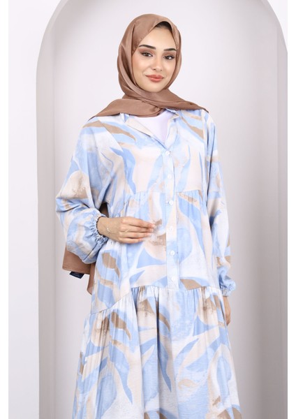 Bebe Mavi Yarım Düğmeli Desenli Elbise modelleri