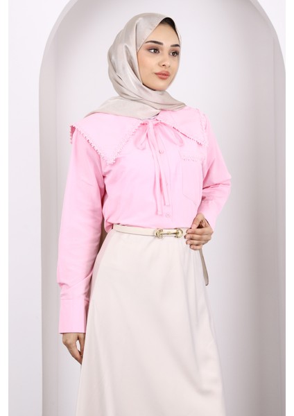 Pembe Yaka Fisto Detaylı Gömlek modelleri