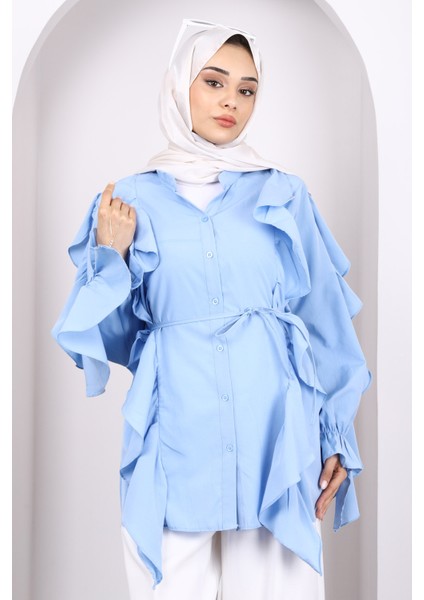 Bebe Mavi Kol Fırfırlı Düğmeli Tunik modelleri