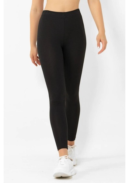 Süper Kalite Siyah Penye Pamuklu Likralı Uzun Tayt Yüksek Bel indirimleri