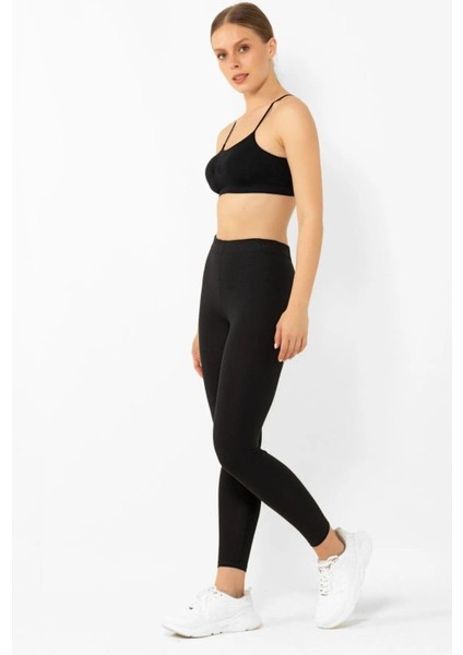 Süper Kalite Siyah Penye Pamuklu Likralı Uzun Tayt Yüksek Bel fiyatları