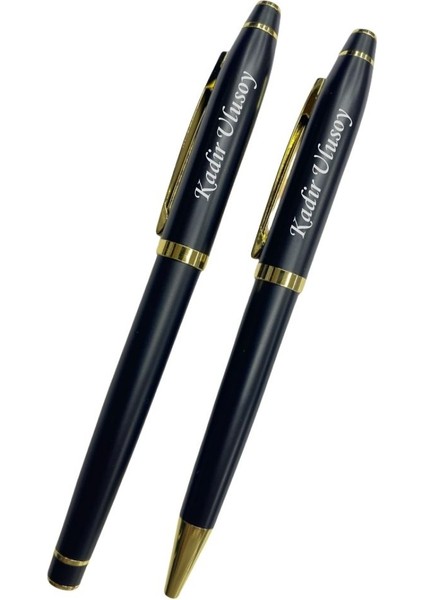 Tsk Logolu Kişiye Özel Isim Yazılı Deri Kutulu 2'li Kalem Seti | Roller ve Tükenmez Kalem