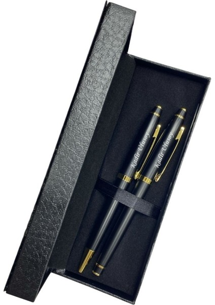 Tsk Logolu Kişiye Özel Isim Yazılı Deri Kutulu 2'li Kalem Seti | Roller ve Tükenmez Kalem fiyatları