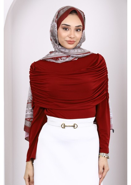 Bordo Kol Yaka Detaylı Sandy Bluz
