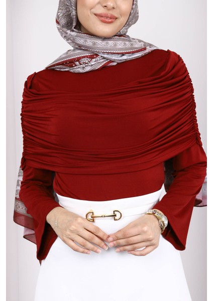 Bordo Kol Yaka Detaylı Sandy Bluz fırsatları