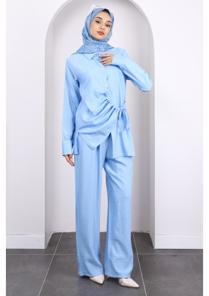 Bebe Mavi Ön Bağlamalı Tunik Pantolonlu Takım fiyatları
