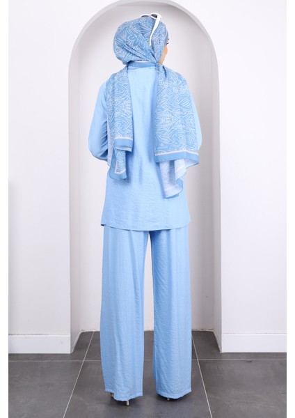 Bebe Mavi Ön Bağlamalı Tunik Pantolonlu Takım fırsatları