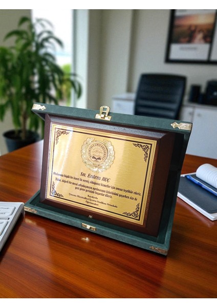 Kişiye Özel Vip Lüks Deri Kulu Ahşap Plaket