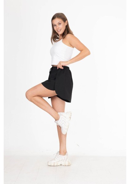 Siyah Bol Kesim Taytlı Spor Şort Günlük / Spor / Havuz / Deniz