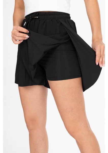 Siyah Bol Kesim Taytlı Spor Şort Günlük / Spor / Havuz / Deniz