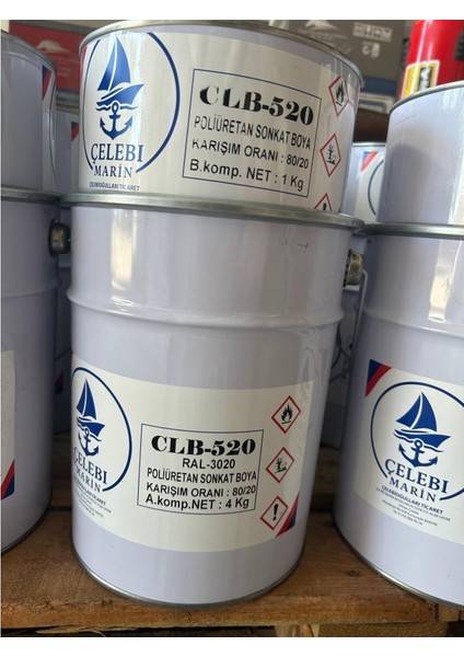 Çelebi Marin Poliüretan Son Kat Boya RAL3020 Kırmızı 5 kg