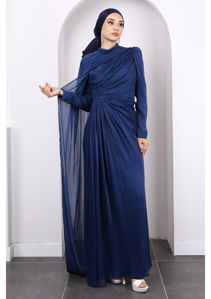 Lacivert Önü Büzgülü Abiye fiyatları