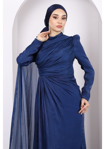 Lacivert Önü Büzgülü Abiye modelleri