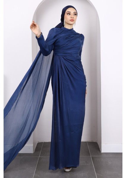 Lacivert Önü Büzgülü Abiye indirimleri