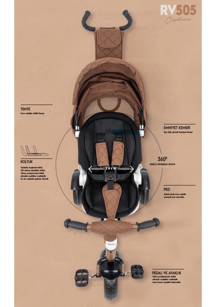 RV505 Casablanca Ebeveyn Kontrollü 3 Tekerlekli Bisiklet indirimleri