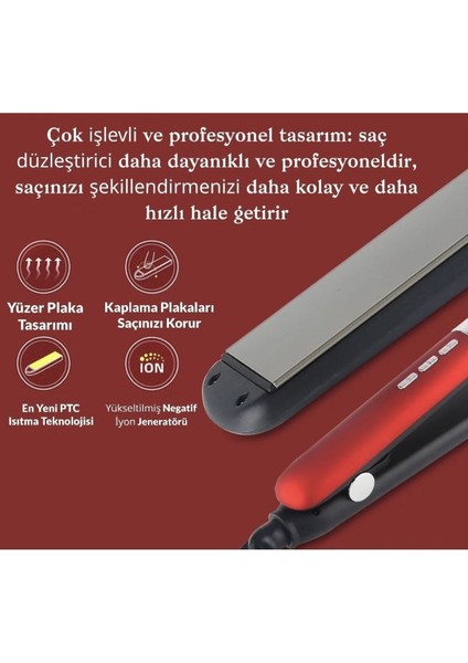 Kırmızı LS-207 River Serisi Profesyonel 450° Isı Saç Düzleştirici modelleri