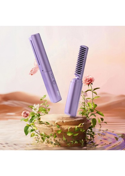 Mini Kablosuz Seramik Saç Düzleştirici Tarak, 3600MAH, 150°C-200°C, Mor Renk fiyatları