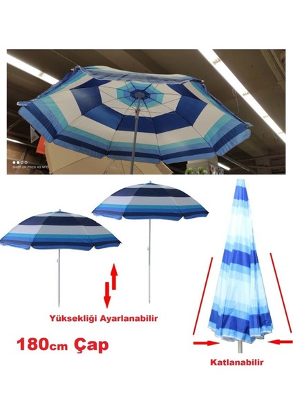 Mavi Renkli 180 cm Plaj Şemsiyesi, Hafif ve Dayanıklı Yaz Koruyucu fiyatları