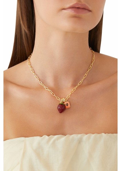 Pavé Strawberry Pendant Necklace, Çilek ve Kartal Başlı Kolye fırsatları