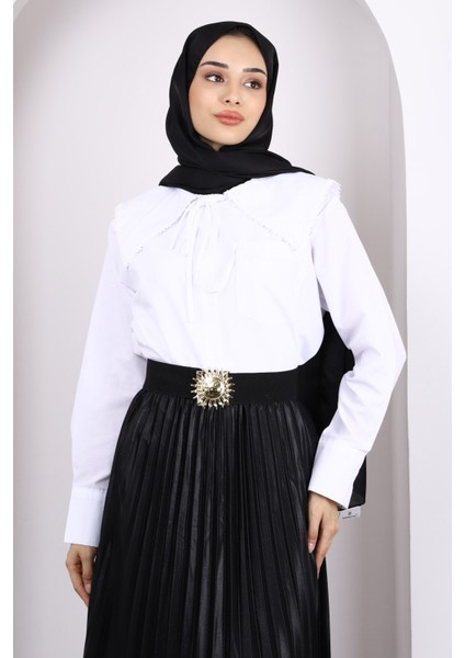 Ekru Yaka Fisto Detaylı Gömlek modelleri