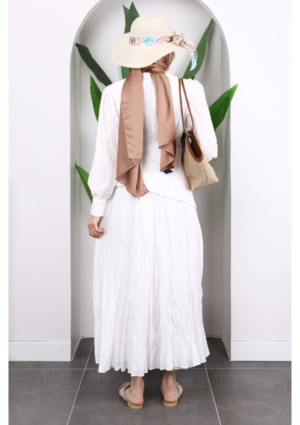 Ekru Kuşak Detaylı Kraş Elbise modelleri