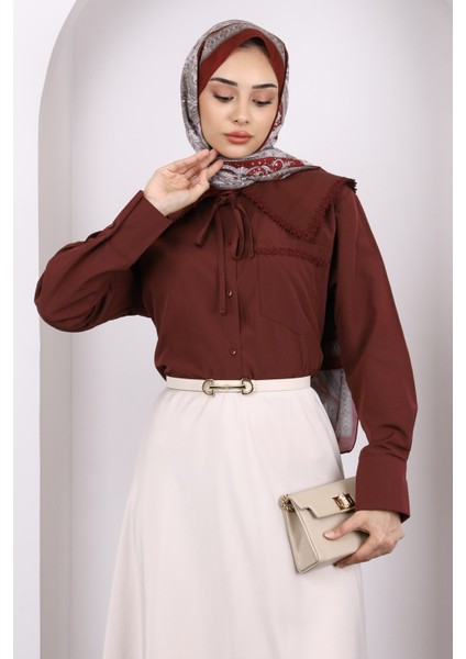 Bordo Yaka Fisto Detaylı Gömlek fiyatları