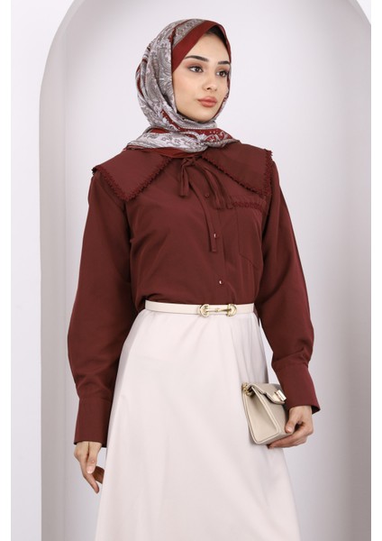 Bordo Yaka Fisto Detaylı Gömlek modelleri