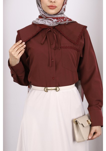 Bordo Yaka Fisto Detaylı Gömlek fırsatları