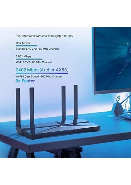 Archer AX53, AX3000 Mbps, Fiber Destekli, 4× Gigabit Lan Ports, Wpa3, Oyun Için Ideal Xbox/ps/steam, Dual Band Gigabit Wi-Fi 6 Router modelleri