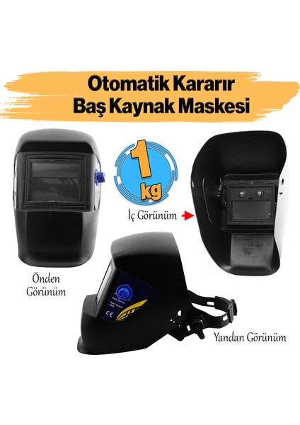 Güneş Enerjili Ayarlanabilir Otomatik Kararan Baş Maskesi Siperlik Kartuşlu Kaynak Gözlüğü Dın 9-13