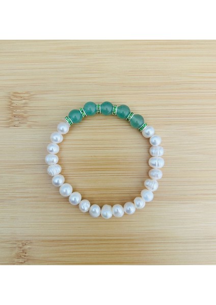 Gerçek Inci-Aventurin Taşı Bileklik MKT056 ( A++ Kalite - Markamız Tescillidir )