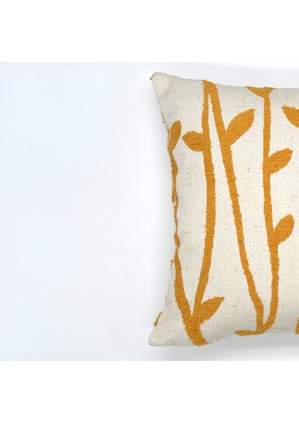 StemLine Serisi Yaprak Desenli Punch İşlemeli Kırlent Kılıfı 40x40cm - Hardal fiyatları