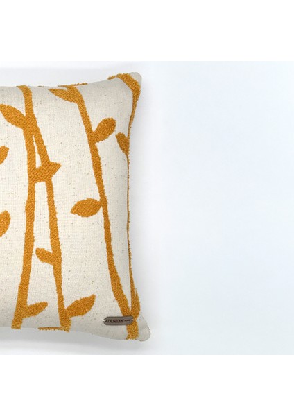 StemLine Serisi Yaprak Desenli Punch İşlemeli Kırlent Kılıfı 40x40cm - Hardal modelleri