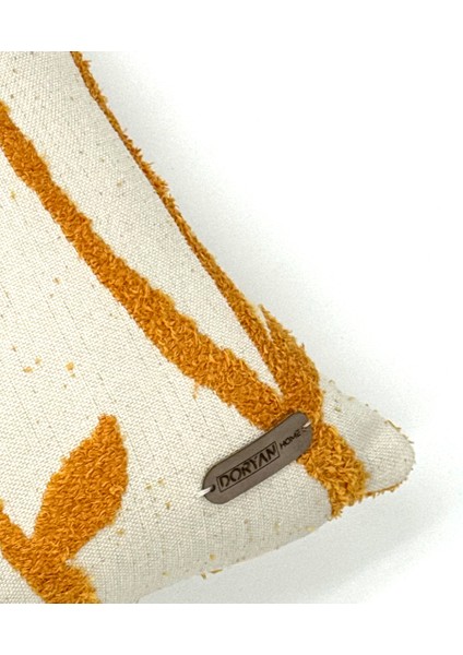 StemLine Serisi Yaprak Desenli Punch İşlemeli Kırlent Kılıfı 40x40cm - Hardal fırsatları