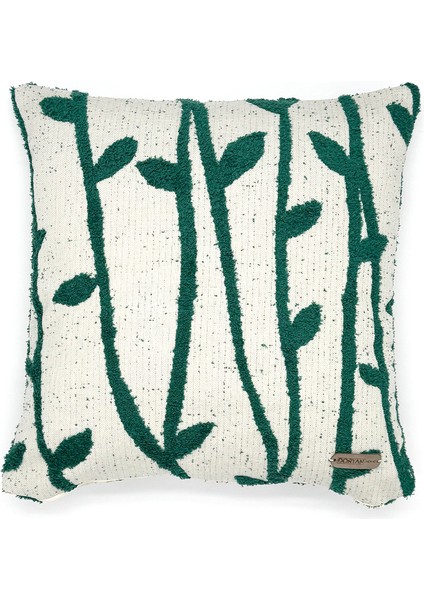 StemLine Serisi Yaprak Desenli Punch İşlemeli Kırlent Kılıfı 40x40cm - Yeşil