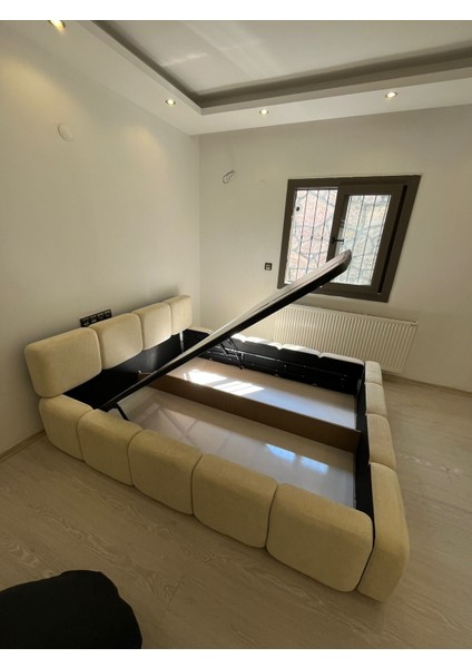 Most Oktagon Bazalı Mdf Karyola 03 Bej Bukle Kumaş Işbir Kuştüyü Sünger 160 x 200 Yatak Için(Kurulum Dahil) fiyatları