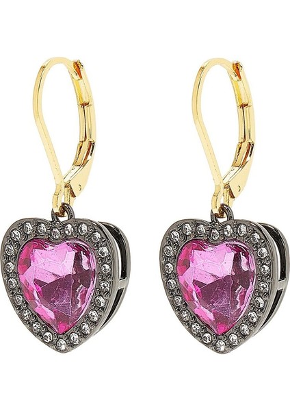 Crystal Heart Earrings, Altın Kaplama Kalp Küpe