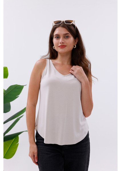 Likralı Modal Kumaş V Yaka Atlet