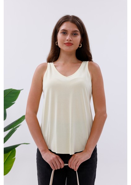 Likralı Modal Kumaş V Yaka Atlet