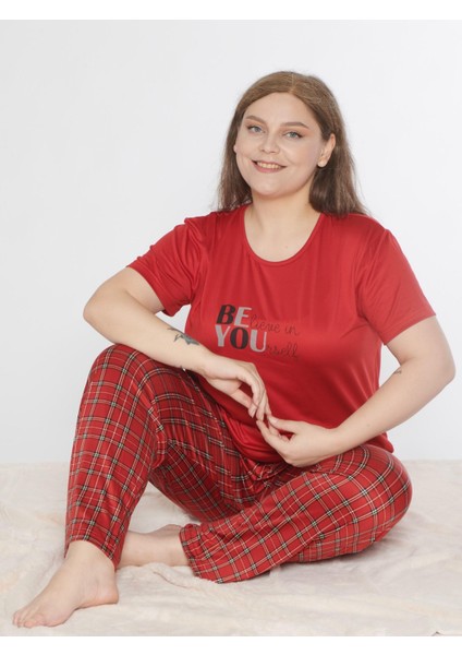 Büyük Beden Battal Viskon Kısa Kol Yazlık Pijama Takımı Dowry B08-91