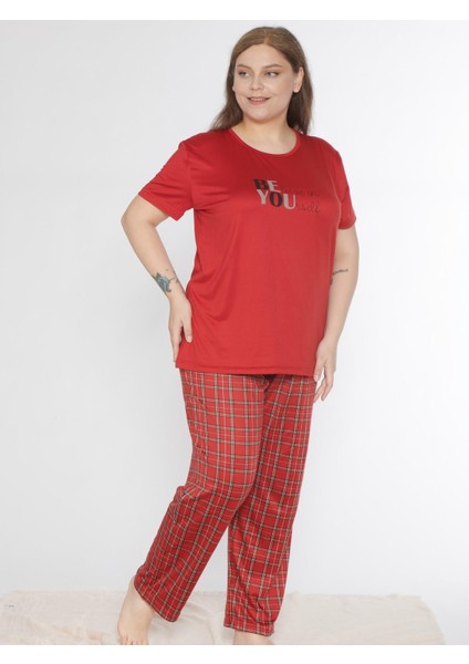 Büyük Beden Battal Viskon Kısa Kol Yazlık Pijama Takımı Dowry B08-91 modelleri
