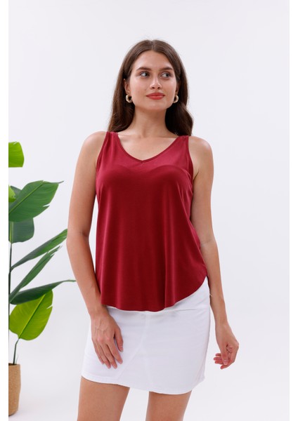 Likralı Modal Kumaş V Yaka Atlet