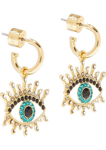 Eye Huggie Halka Küpe, Altın Renkli, Nazar Boncuğu Tasarımlı