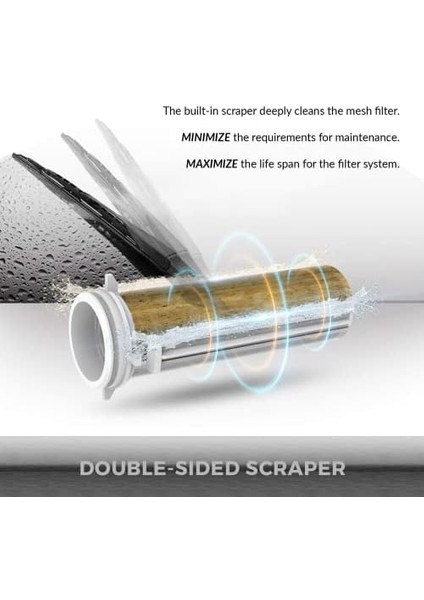 WSP50GR Yeniden Kullanılabilir Spin Down Sediment Su Filtresi, Dahili Muhafaza Kazıyıcılı 50 Mikron, 360° Dönebilen Başlık, Basınç Göstergesi, Mavi modelleri