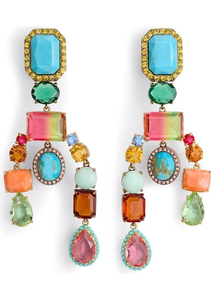 Large Mixed Gem Earrings, Renkli Taşlı Büyük Küpeler