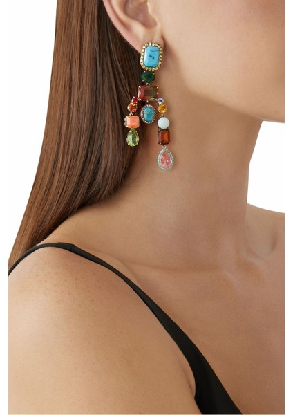 Large Mixed Gem Earrings, Renkli Taşlı Büyük Küpeler fırsatları