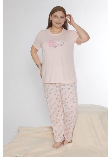 Büyük Beden Battal Viskon Kısa Kol Yazlık Pijama Takımı Dowry B08-90