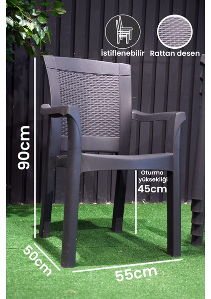 Roma Rattan Sırtlı Kollu Koltuk Balkon Bahçe Sandalyesi 4'lü Set modelleri