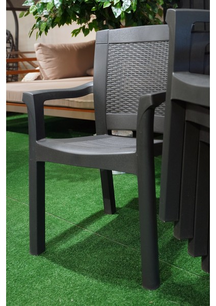 Roma Rattan Sırtlı Kollu Koltuk Balkon Bahçe Sandalyesi 4'lü Set indirimleri