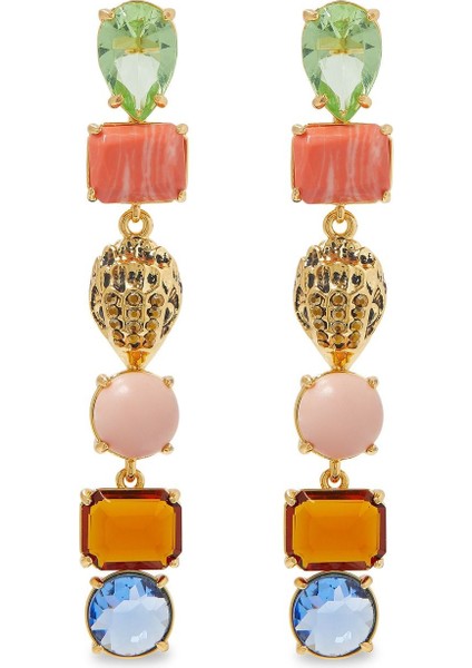 Mixed Gem Linear Earrings, Renkli Taşlı Lineer Küpeler